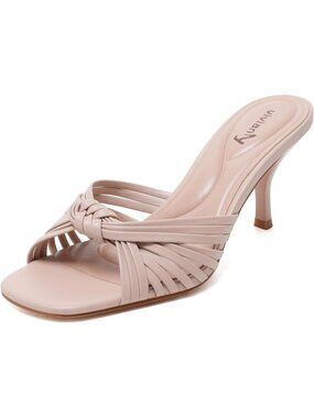 Vivianly Women's Nude Kitten Heel Square Open Toe Sandals Backless Slip On